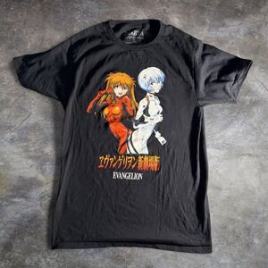Evangelion Asuka & Rei Anime Graphic T-Shirt Licensed 2021 Black Size S
